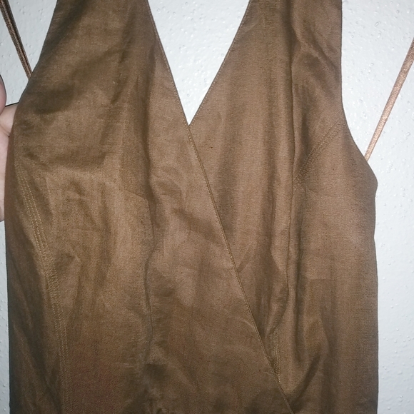 Gillian for Neiman-Marcus 14 Linen Halter Midi Shift Dress in Caramel - Picture 7 of 10